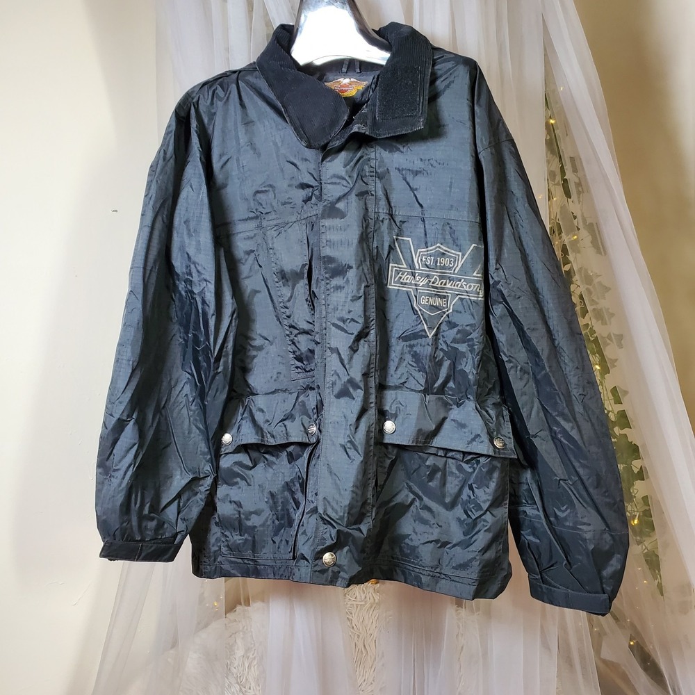 Harley Davidson Rain Riding Jacket Waterproof Hide Hood Mens XS Fits L Oversized
